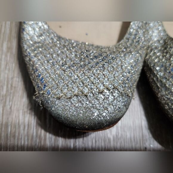 Jimmy Choo Lame Finlay Silver Champagne Glitter Mesh Ballet Flats Sz 39.5 - Picture 3 of 9